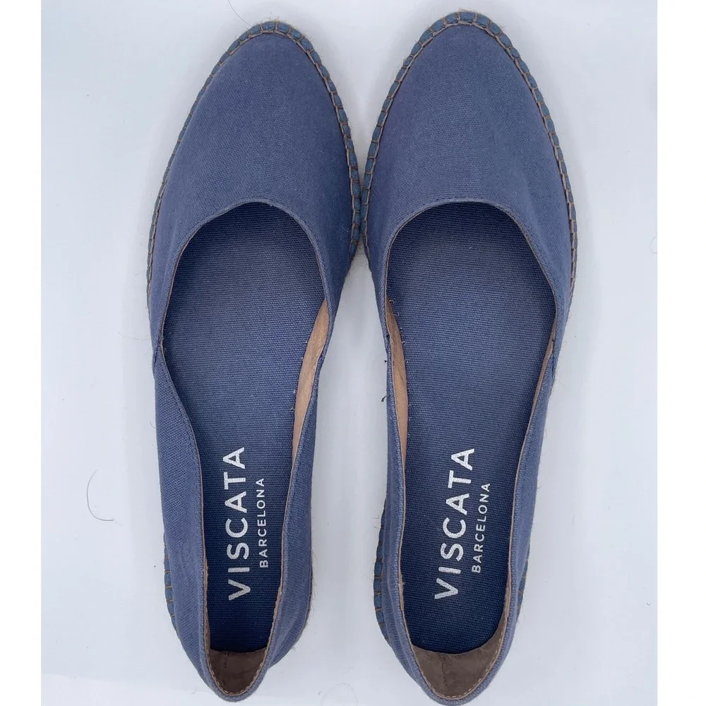 Viscata Barcelona Blue Canvas Espadrille Flats Spain Pointed Toe Womens 41
